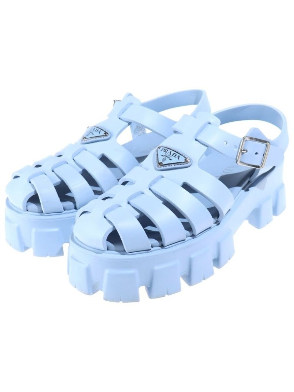 Prada Monolith Rubber Flat Sandals Triangle Logo Blue